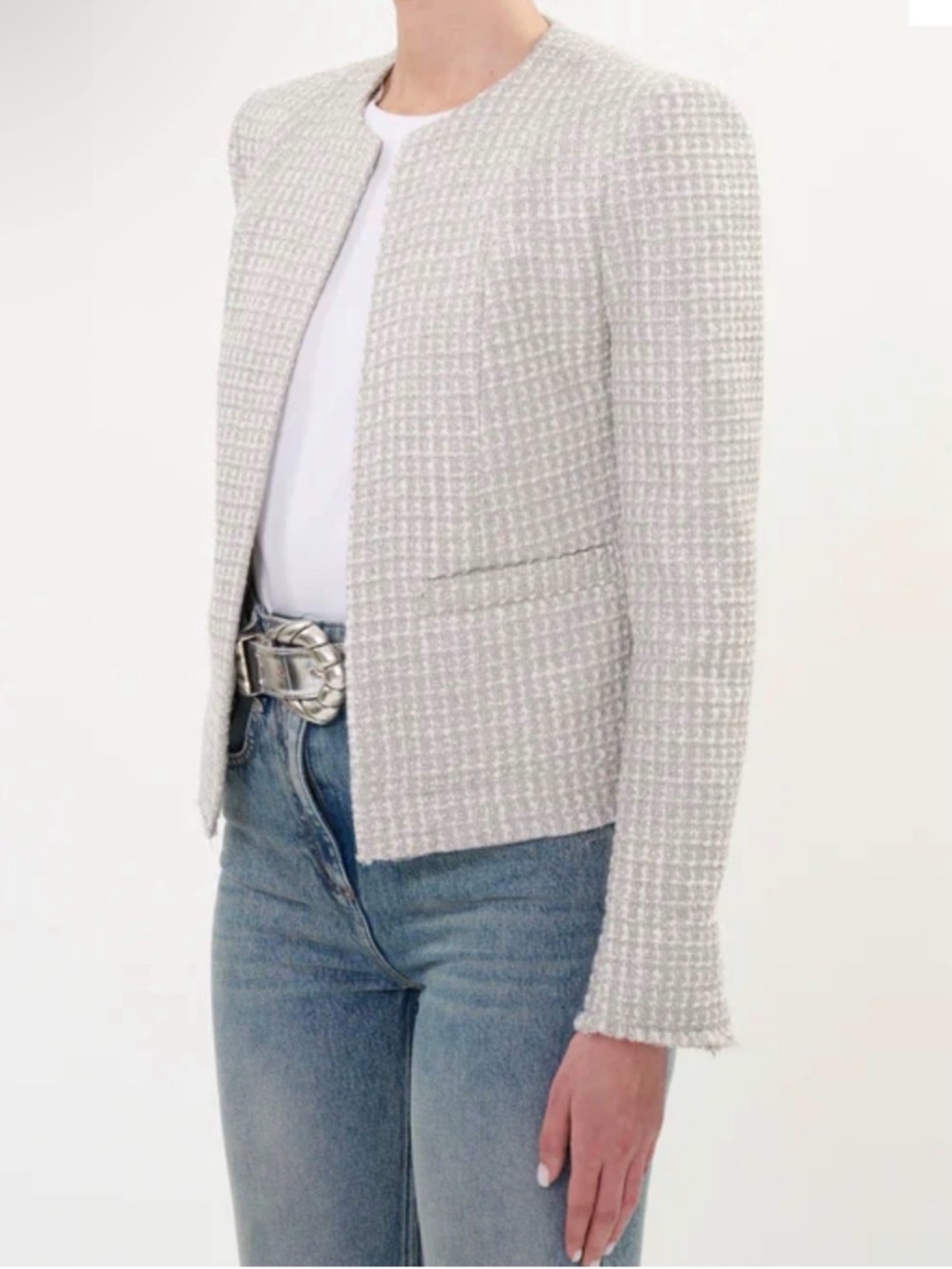 NEW IRO Joulia Metallic Tweed Jacket Blazer Silver White Size 4
